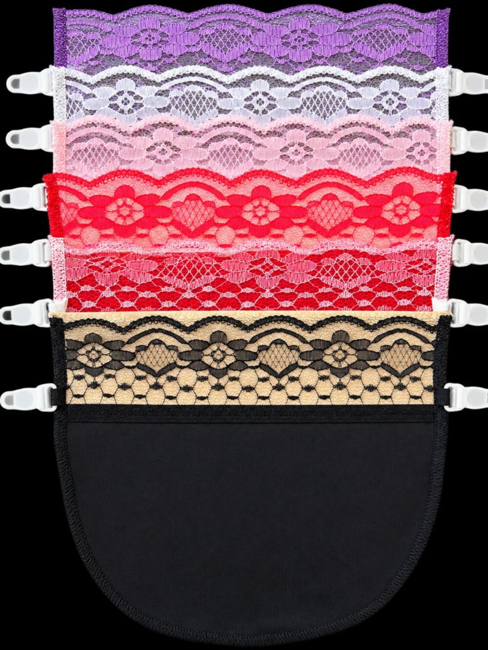 6 Pack Lace Clip-On Cami Modesty Panels Multicolor